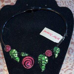 Betsey Johnson Pink and Green Rose Necklace